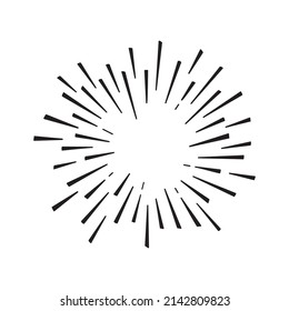 Burst vector icon, sun line drawn, star, retro circle sunshine, black doodle starburst element isolated on white background. Simple illustration