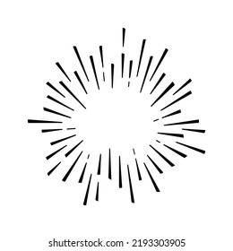 Burst vector line icon, sun star drawn, black retro circle sunshine, doodle starburst element isolated on white background. Simple illustration