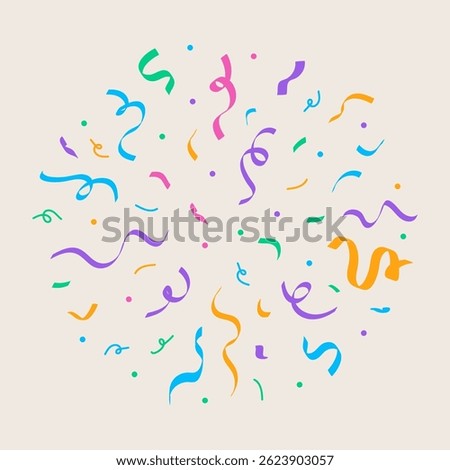 Burst of vibrant confetti made from colorful geometric shapes and lines. Hand drawn in a playful flat style on a light background. perfect for celebration or festive designs.