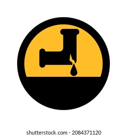 Burst water pipe, black and yellow colors, round sign for design on a white background, vector illustration
