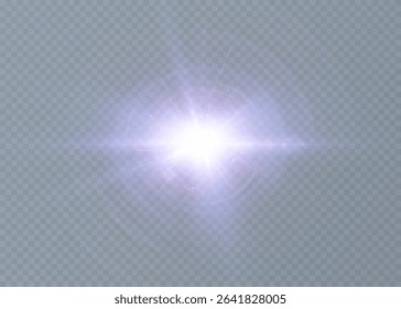 A burst of white light with bright rays and a halo of glow on a transparent background. An energetic, glowing effect for visual accents.