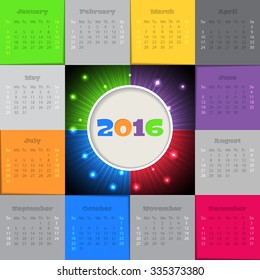 Bursting 2016 calendar design with colorful months