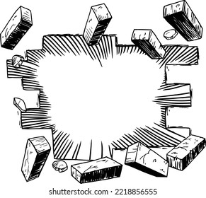 Bursting Brick Wall Vector Illustration