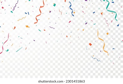 El diseño de las celebraciones de Confetti coloridas y rebosantes de color aislado en un fondo transparente