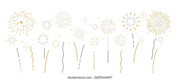 Bursting fireworks with stars and sparks, festival golden fireworks. holiday banner, poster, flyer, greeting card and decorative elements