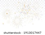 bursting fireworks with stars and sparks isolated on transparent background
