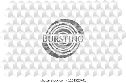 Bursting grey badge with geometric cube white background