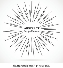 Bursting lines.Set of circular rays.Assymetric radial elements.Linear drawing.Vector illustration pattern.Monochrome explosion background.
