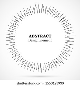 Bursting lines.Set of circular rays.Assymetric radial elements.Linear drawing.Vector illustration pattern.Monochrome explosion background.