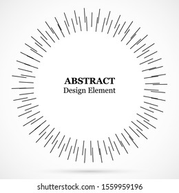 Bursting lines.Set of circular rays.Assymetric radial elements.Linear drawing.Vector illustration pattern.Monochrome explosion background.