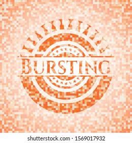 Bursting orange tile background illustration. Square geometric mosaic seamless pattern with emblem inside.