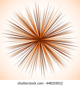 Bursting radial lines. Starburst, sunburst element, irregular radiating lines.