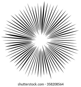 Bursting, radiating lines. Converging, pointed abstract element. Vector