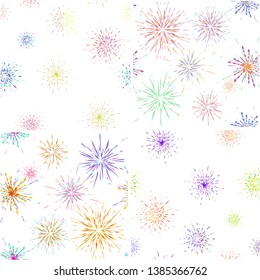 Bursting rays seamless pattern set. Fireworks explosion