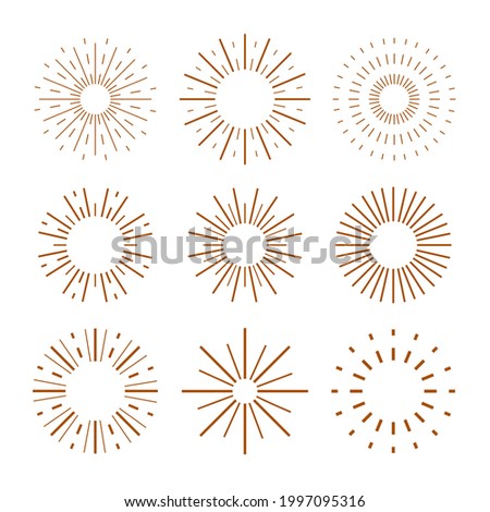 Bursting rays sunrise firework starburst burst for logotype, emblem, logo, tag, stamp, banner. Set of vintage hand drawn sunburst rays design elements, explosion black rays. Vector illustration.