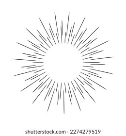 Bursting rays sunrise frame, isolated on white background. Vintage Firework burst for logotype, emblem, logo, tag, stamp, banner. Sunburst rays design elements, explosion black rays. Vector illustrati