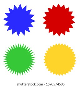 bursting shape speech bubbles set; starburst and sunburst cartoon with different color isolated on white background. vector illustration