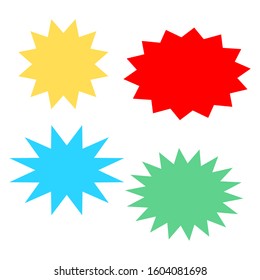 bursting shape speech bubbles set; starburst and sunburst cartoon with different color isolated on white background. vector illustration