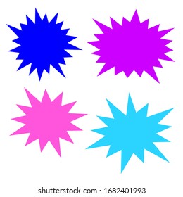 bursting shape speech bubbles set. starburst and sunburst cartoon with different color isolated on white background. vector illustration