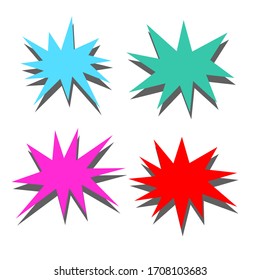 bursting shape speech bubbles set. starburst and sunburst cartoon with different color isolated on white background. vector illustration