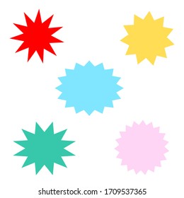 conjunto de burbujas de voz de forma reventada. caricatura de starburst y sunburst de diferente color aislado en fondo blanco. ilustración vectorial