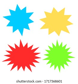 bursting shape speech bubbles set. starburst and sunburst cartoon with different color isolated on white background. vector illustration