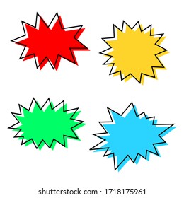 bursting shape speech bubbles set. starburst and sunburst cartoon with different color isolated on white background. vector illustration