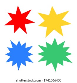 bursting shape speech bubbles set; starburst and sunburst cartoon with different color isolated on white background. vector illustration