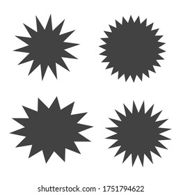 bursting shape speech bubbles set. dark grey starburst and sunburst cartoon with different shape isolated on white background. vector illustration