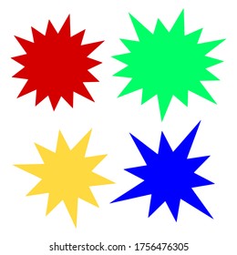 bursting shape speech bubbles set. starburst and sunburst cartoon with different color isolated on white background. vector illustration