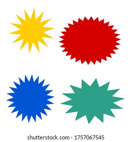 bursting shape speech bubbles set. starburst and sunburst cartoon with different color isolated on white background. vector illustration