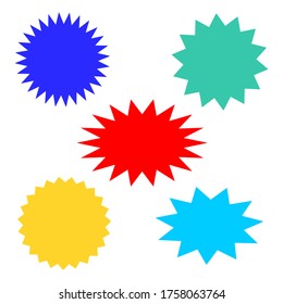 bursting shape speech bubbles set; starburst and sunburst cartoon with different color isolated on white background. vector illustration