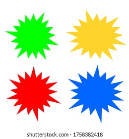 conjunto de burbujas de voz de forma reventada; caricatura de starburst y sunburst de diferente color aislado en fondo blanco. ilustración vectorial