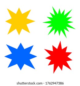 bursting shape speech bubbles set. starburst and sunburst cartoon with different color isolated on white background. vector illustration