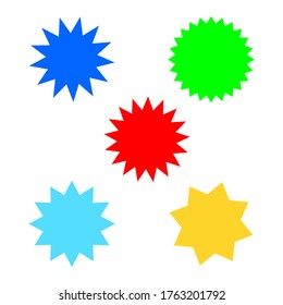 bursting shape speech bubbles set. starburst and sunburst cartoon with different color isolated on white background. vector illustration