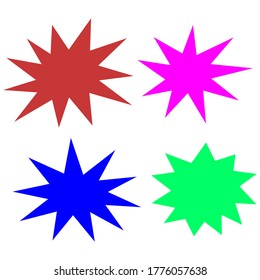 bursting shape speech bubbles set. starburst and sunburst cartoon with different color isolated on white background. vector illustration