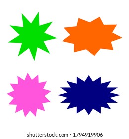 bursting shape speech bubbles set. starburst and sunburst cartoon with different color isolated on white background. vector illustration