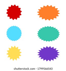 bursting shape speech bubbles set. starburst and sunburst cartoon with different color isolated on white background. vector illustration