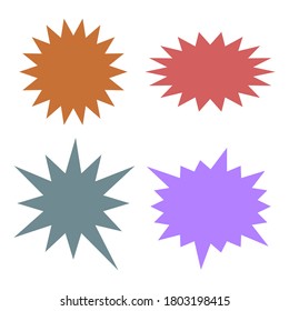 bursting shape speech bubbles set. blank starburst and sunburst cartoon with different color isolated on white background. vector illustration