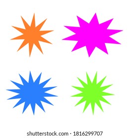 bursting shape speech bubbles set. starburst and sunburst cartoon with different color isolated on white background. vector illustration