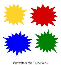 bursting shape speech bubbles set. starburst and sunburst cartoon with different color isolated on white background. vector illustration
