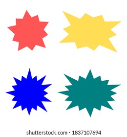 bursting shape speech bubbles set. starburst and sunburst cartoon with different color isolated on white background. vector illustration