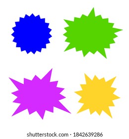 bursting shape speech bubbles set. starburst and sunburst cartoon with different color isolated on white background. vector illustration