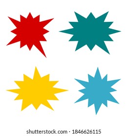 conjunto de burbujas de voz de forma reventada. caricatura de starburst y sunburst de diferente color aislado en fondo blanco. ilustración vectorial