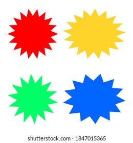 bursting shape speech bubbles set. starburst and sunburst cartoon with different color isolated on white background. vector illustration