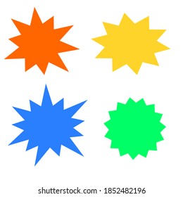 bursting shape speech bubbles set. starburst and sunburst cartoon with different color isolated on white background. vector illustration