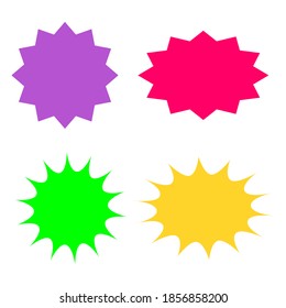 bursting shape speech bubbles set. starburst and sunburst cartoon with different color isolated on white background. vector illustration