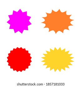 bursting shape speech bubbles set. starburst and sunburst cartoon with different color isolated on white background. vector illustration