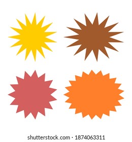 Platzierung von Form-Sprechblasen Set. Starburst- und Sonnenburstcartoon mit unterschiedlicher Farbe einzeln auf weißem Hintergrund. Vektorgrafik