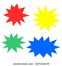 bursting shape speech bubbles set. starburst and sunburst cartoon with different color isolated on white background. vector illustration